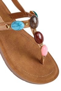 صندل زنانه بژ انگشتی نگین‌دار دری مد