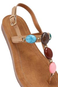 صندل زنانه بژ انگشتی نگین‌دار دری مد