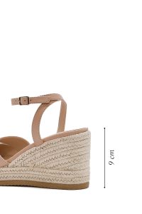 صندل زنانه بژ بنددار پاشنه لژ کنفی دری مد