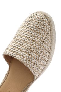 صندل زنانه بژ بنددار پاشنه لژ کنفی چرم دری مد