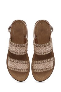 صندل زنانه بژ بنددار کفی ضخیم حصیری دری مد