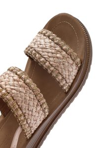 صندل زنانه بژ بنددار کفی ضخیم حصیری دری مد