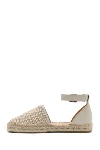 صندل زنانه بژ بنددار کنفی چرم دری مد