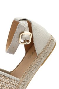 صندل زنانه بژ بنددار کنفی چرم دری مد