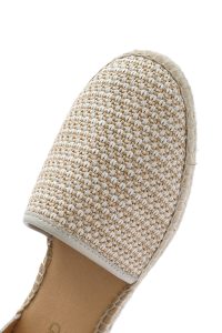 صندل زنانه بژ بنددار کنفی چرم دری مد