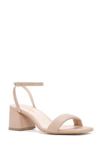 صندل زنانه بژ بندی پاشنه پهن دری مد