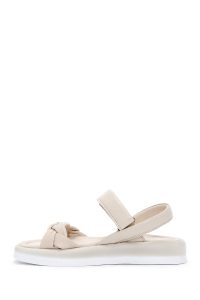 صندل زنانه بژ بندی چرمی دری مد