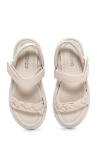 صندل زنانه بژ بندی چرمی دری مد