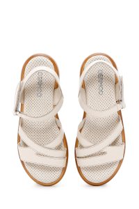 صندل زنانه بژ بندی چرمی دری مد