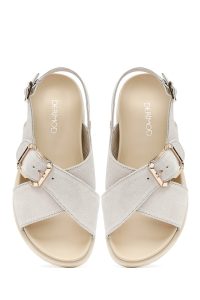 صندل زنانه بژ جیر سگک‌دار دری مد