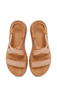 صندل زنانه بژ حصیری راحتی دری مد