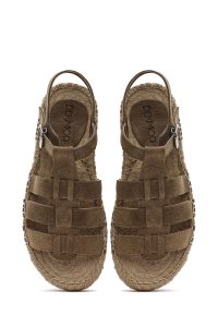 صندل زنانه بژ سگک‌دار جیر کنفی دری مد