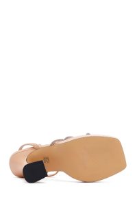 صندل زنانه بژ پاشنه‌ضخیم بلند بنددار مجلسی دری مد