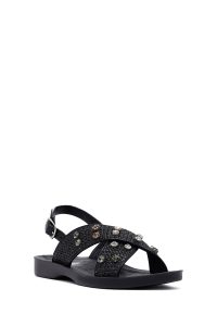 صندل زنانه حصیری مشکی نگین‌دار دری مد