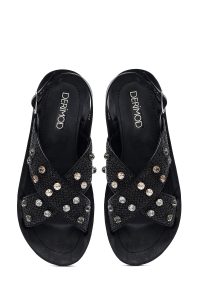 صندل زنانه حصیری مشکی نگین‌دار دری مد