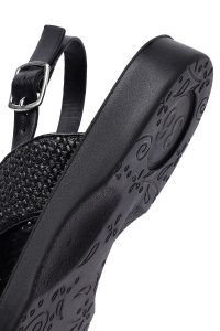 صندل زنانه حصیری مشکی نگین‌دار دری مد