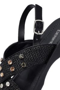 صندل زنانه حصیری مشکی نگین‌دار دری مد