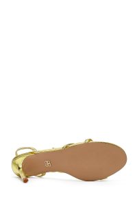 صندل زنانه زرد نگین‌دار پاشنه‌نازک بنددار دری مد