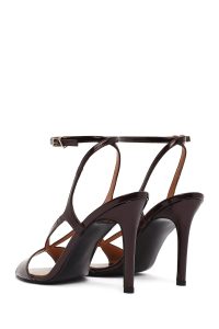 صندل زنانه زرشکی چرم پاشنه‌نازک بلند بنددار دری مد