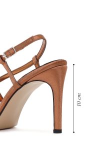 صندل زنانه ساتن برنز پاشنه‌بلند نازک مچی سگک‌دار دری مد