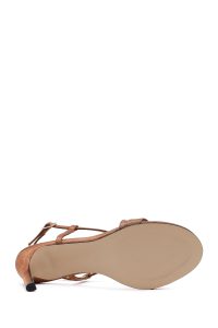 صندل زنانه ساتن برنز پاشنه‌بلند نازک مچی سگک‌دار دری مد