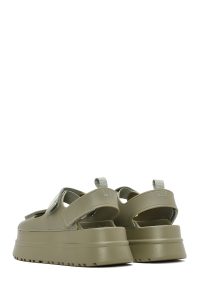 صندل زنانه سبز زیتونی ژله‌ای تخت ضخیم بندی دری مد