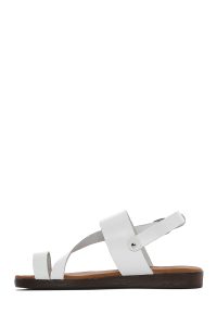 صندل زنانه سفید انگشتی چرم بودروم دری مد