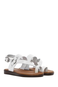 صندل زنانه سفید انگشتی چرم بودروم دری مد