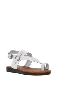 صندل زنانه سفید انگشتی چرم بودروم دری مد