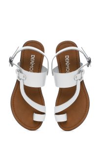 صندل زنانه سفید انگشتی چرم بودروم دری مد