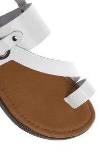 صندل زنانه سفید انگشتی چرم بودروم دری مد