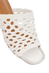 صندل زنانه سفید بافت کوتاه پاشنه‌بلند ضخیم دری مد