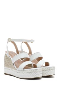 صندل زنانه سفید بنددار پاشنه لژ کنفی دری مد