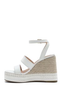 صندل زنانه سفید بنددار پاشنه لژ کنفی دری مد