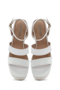 صندل زنانه سفید بنددار پاشنه لژ کنفی دری مد