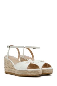 صندل زنانه سفید بنددار پاشنه لژ کنفی دری مد