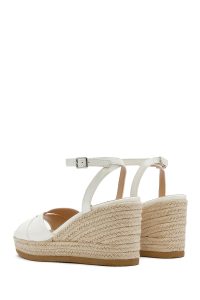 صندل زنانه سفید بنددار پاشنه لژ کنفی دری مد