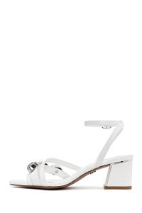 صندل زنانه سفید بنددار پاشنه‌ضخیم کوتاه دری مد