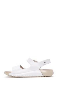 صندل زنانه سفید بندی چرمی راحتی دری مد