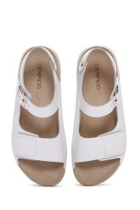 صندل زنانه سفید بندی چرمی راحتی دری مد