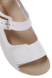 صندل زنانه سفید بندی چرمی راحتی دری مد