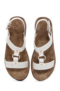 صندل زنانه سفید بندی کفی ضخیم بافت‌دار دری مد