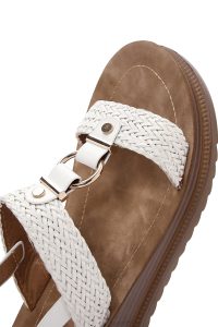 صندل زنانه سفید بندی کفی ضخیم بافت‌دار دری مد