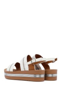 صندل زنانه سفید لژدار بافتی دری مد