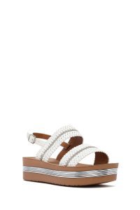 صندل زنانه سفید لژدار بافتی دری مد