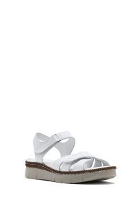 صندل زنانه سفید چرم تخت بندی راحتی دری مد