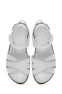 صندل زنانه سفید چرم تخت بندی راحتی دری مد