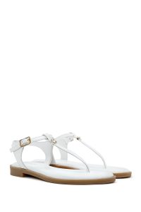 صندل زنانه سفید چرم ورنی انگشتی دری مد