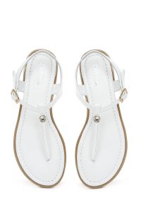 صندل زنانه سفید چرم ورنی انگشتی دری مد