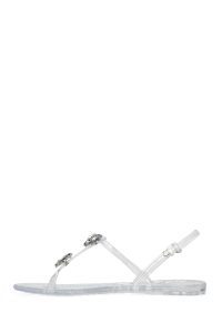 صندل زنانه شفاف ژله‌ای پشت‌باز نگین‌دار دری مد